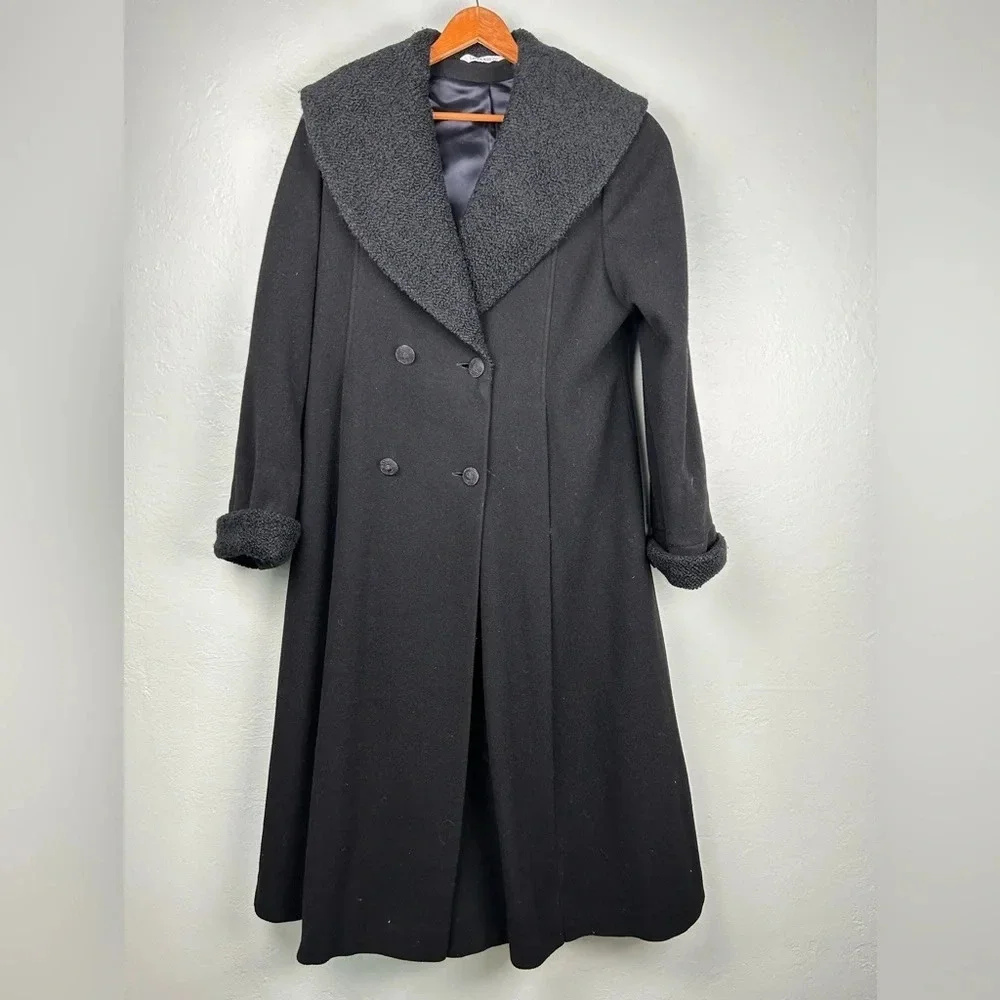 Vintage Laura Ashley Black Wool Full Length Coat Size 14 - Picture 3 of 12